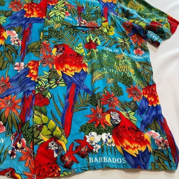 Mens Hawaiian Shirt Gem Of the Caribbean Barbados Carmens Size XL Macaw - Picture 2 of 8
